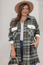 Black Plus Size Macrame Plaid Coat - MarkoFit