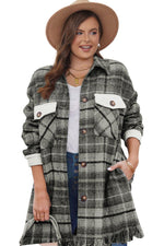 Black Plus Size Macrame Plaid Coat - MarkoFit