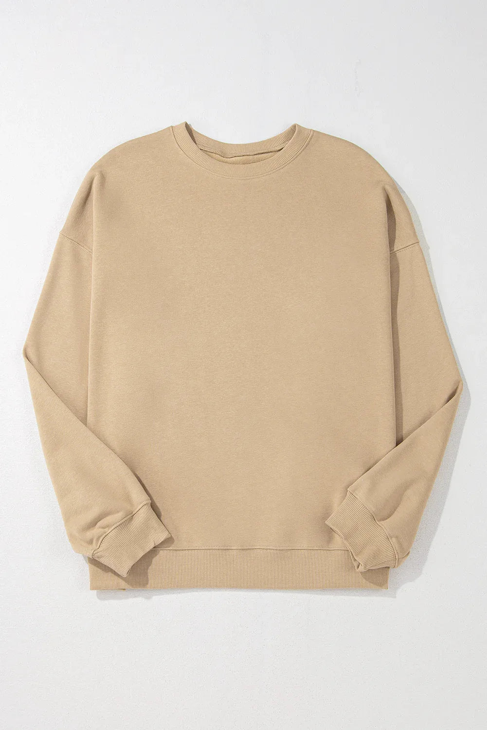 Apricot Solid Crew Neck Drop Shoulder Plus Size Sweatshirt - MarkoFit