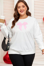 Beige Big Bow Accent Plus Size Drop Shoulder Sweatshirt - MarkoFit