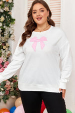 Beige Big Bow Accent Plus Size Drop Shoulder Sweatshirt - MarkoFit