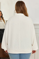 Beige Plus Size Rhombus Texture Contrast Striped Collar Baggy Sweatshirt - MarkoFit