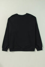 Black Solid Crew Neck Drop Shoulder Plus Size Sweatshirt - MarkoFit