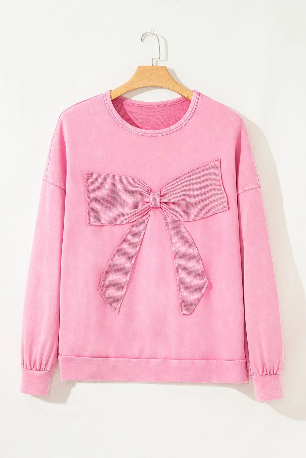 Bonbon Waffle Bowknot Patchwork Graphic Mineral Wash Plus Size Sweatshirt - MarkoFit