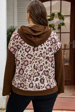 Brown Leopard Print Knit Patchwork Plus Hoodie - MarkoFit
