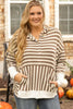 Brown Stripe / 3X / 65%Polyester+30%Cotton+5%Elastane