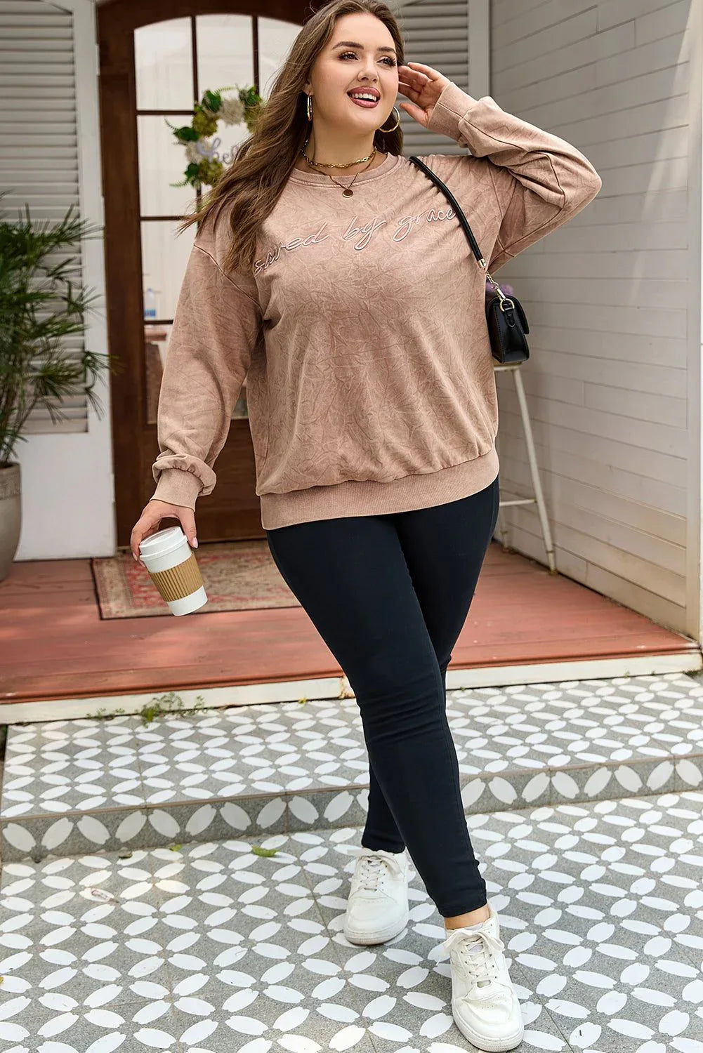 DUNE saved by grace Embroidered Mineral Wash Plus Size Sweatshirt - MarkoFit