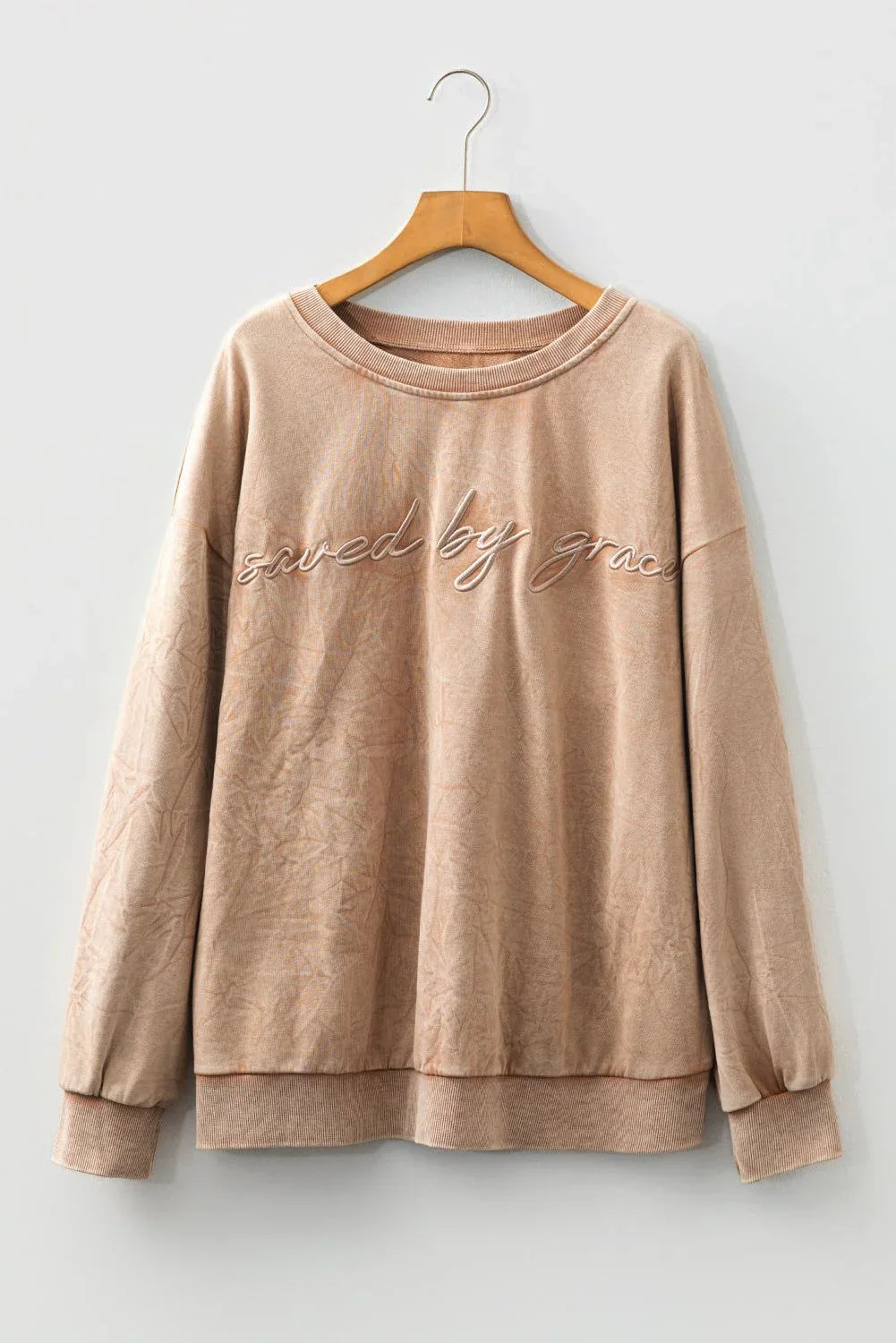 DUNE saved by grace Embroidered Mineral Wash Plus Size Sweatshirt - MarkoFit