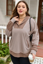 Goat Waffle Contrast Patchwork Plus Size Pocketed Hoodie - MarkoFit