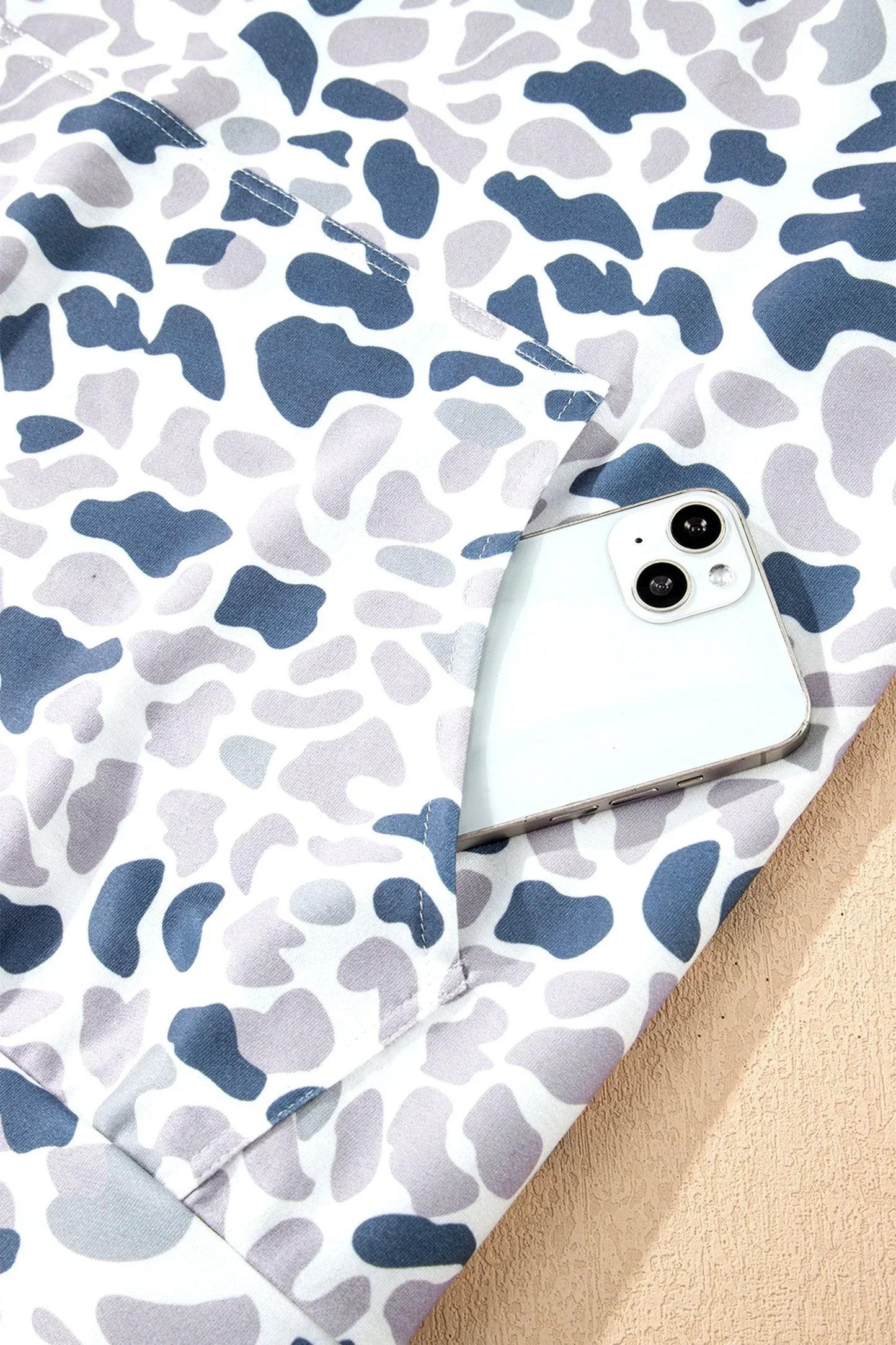 Multicolour Plus Camouflage Print Quarter Zip Kangaroo Pocket Pullover Sweatshirt - MarkoFit