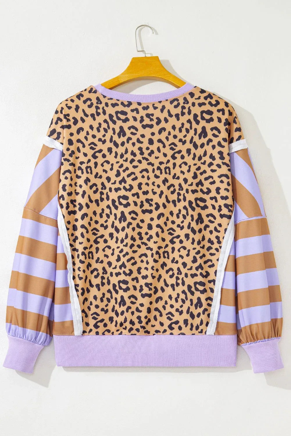 Purple Leopard Striped Patchwork Plus Size Loose Sweatshirt - MarkoFit