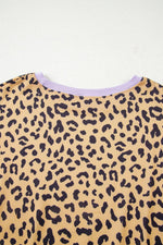 Purple Leopard Striped Patchwork Plus Size Loose Sweatshirt - MarkoFit