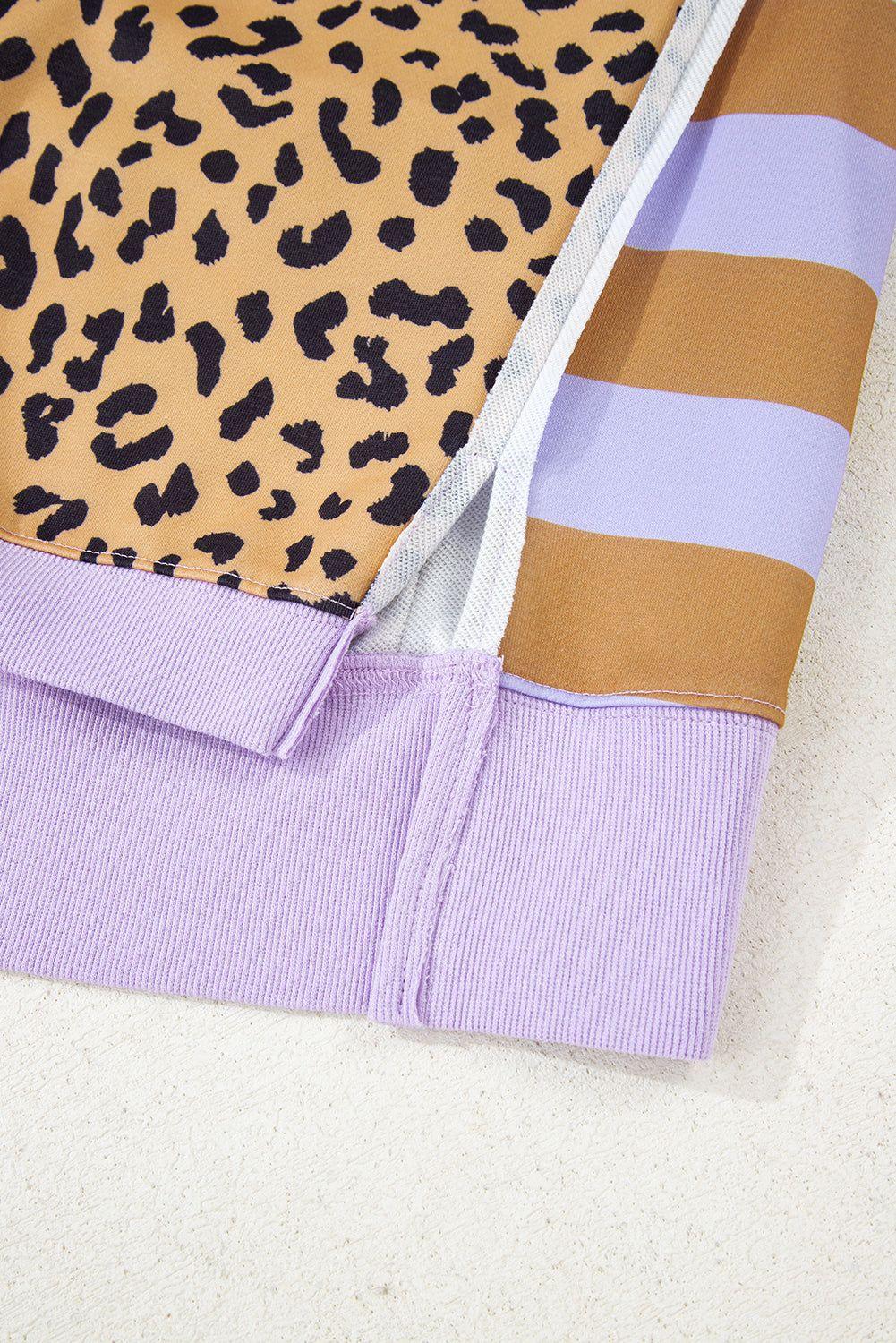 Purple Leopard Striped Patchwork Plus Size Loose Sweatshirt - MarkoFit