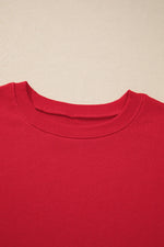 Racing Red Solid Crew Neck Drop Shoulder Plus Size Sweatshirt - MarkoFit