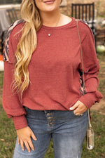 Redwood Burl Aztec Patchwork Drop Shoulder Plus Size High Low Sweatshirt - MarkoFit