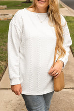White Cable Textured Loose Plus Size Sweatshirt - MarkoFit