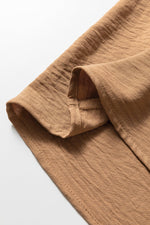 Camel Contrast Leopard Print Patchwork Polo Collar Buttons Front Ruffled Long Sleeve Blouse - MarkoFit