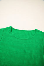 Dark Green Textured Ruffled Sleeve Round Neck Top - MarkoFit