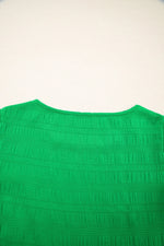 Dark Green Textured Ruffled Sleeve Round Neck Top - MarkoFit