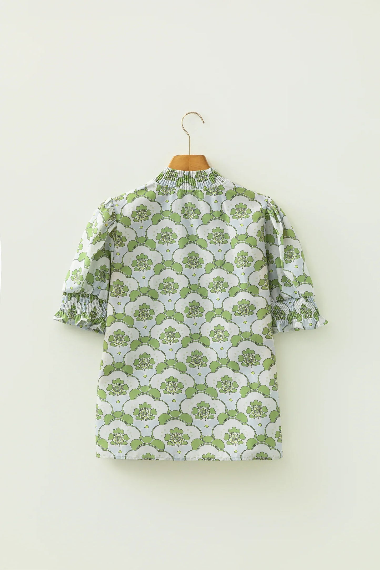 Green Floral Clouds Ruffled Short Sleeve Summer Blouse - MarkoFit