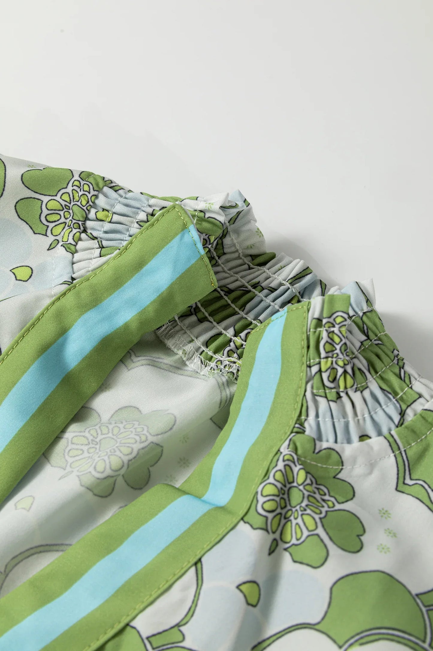 Green Floral Clouds Ruffled Short Sleeve Summer Blouse - MarkoFit