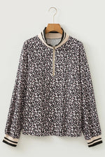 Khaki Leopard Print Half Zip up Blouse - MarkoFit