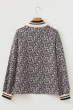 Khaki Leopard Print Half Zip up Blouse - MarkoFit