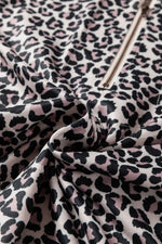 Khaki Leopard Print Half Zip up Blouse - MarkoFit