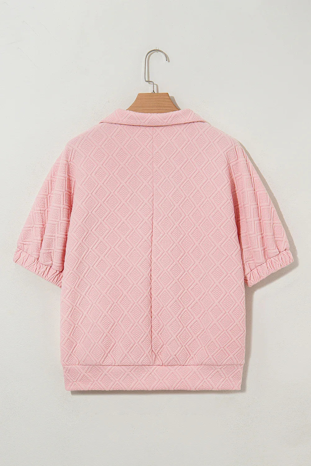 Light Pink Contrast Striped Collar Patchwork Textured Half Sleeve Blouse - MarkoFit