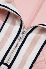 Light Pink Contrast Striped Collar Patchwork Textured Half Sleeve Blouse - MarkoFit