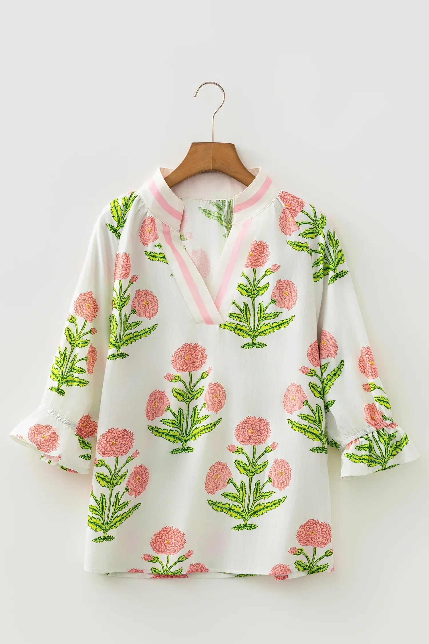 Casual Wild Flower Print V Neck 3/4 Sleeve Blouse - MarkoFit