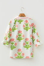 Casual Wild Flower Print V Neck 3/4 Sleeve Blouse - MarkoFit