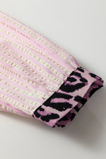 Pink Stripe Leopard Patchwork Long Sleeve Shirt - MarkoFit
