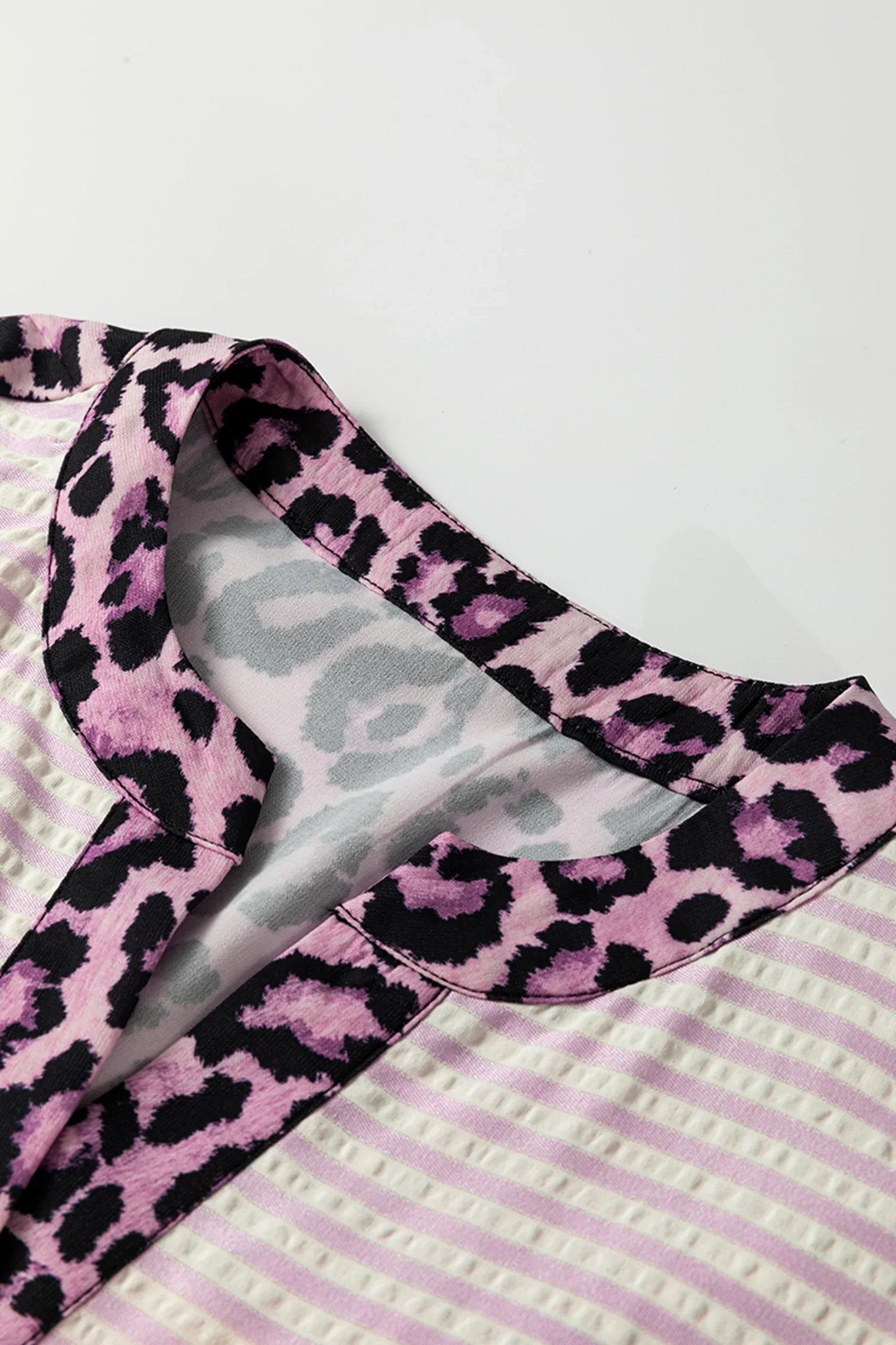 Pink Stripe Leopard Patchwork Long Sleeve Shirt - MarkoFit