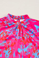 Purple Printed Bubble Sleeve Mock Neck Blouse - MarkoFit