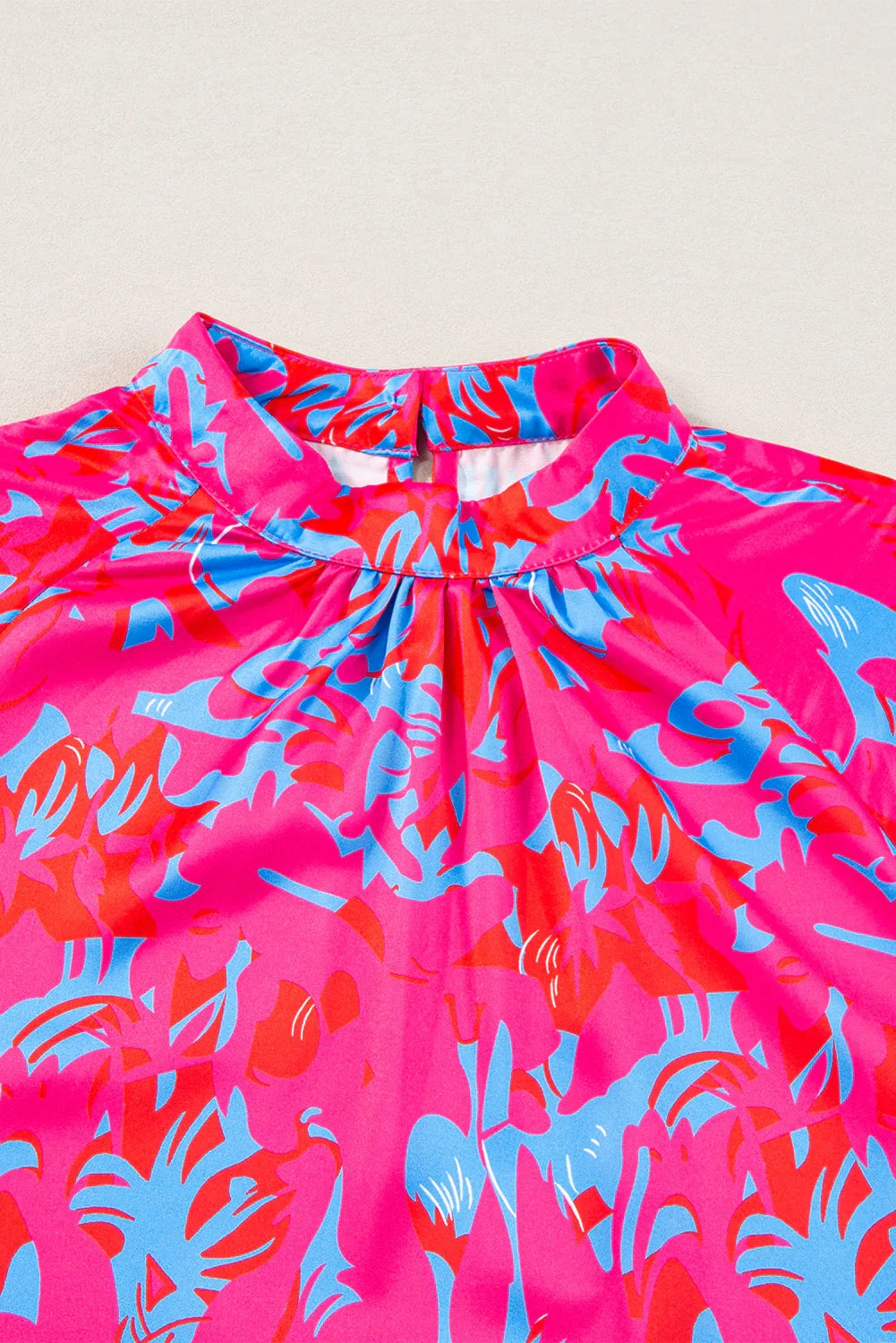 Purple Printed Bubble Sleeve Mock Neck Blouse - MarkoFit