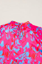 Purple Printed Bubble Sleeve Mock Neck Blouse - MarkoFit