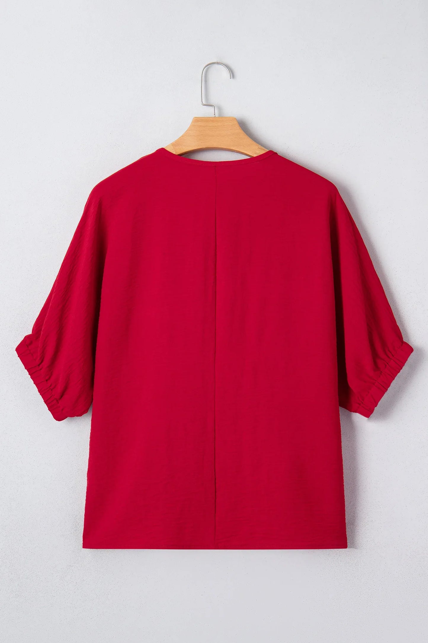 Racing Red Braided Trim V Neck Half Sleeve Blouse - MarkoFit