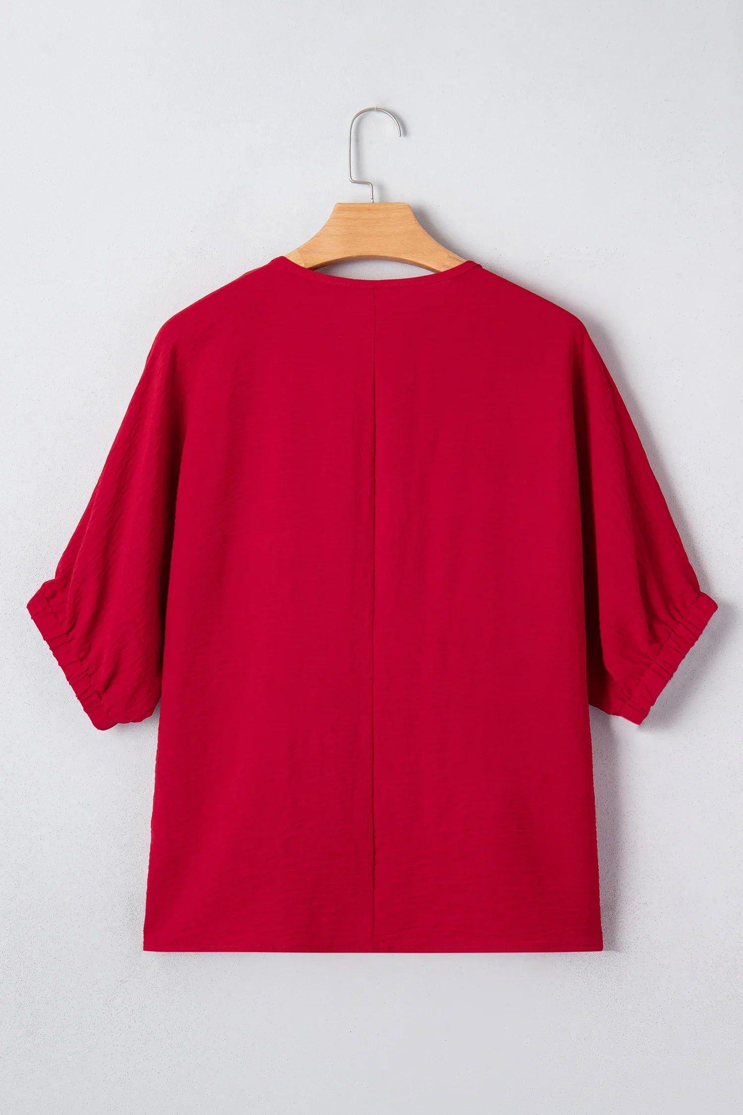 Racing Red Braided Trim V Neck Half Sleeve Blouse - MarkoFit