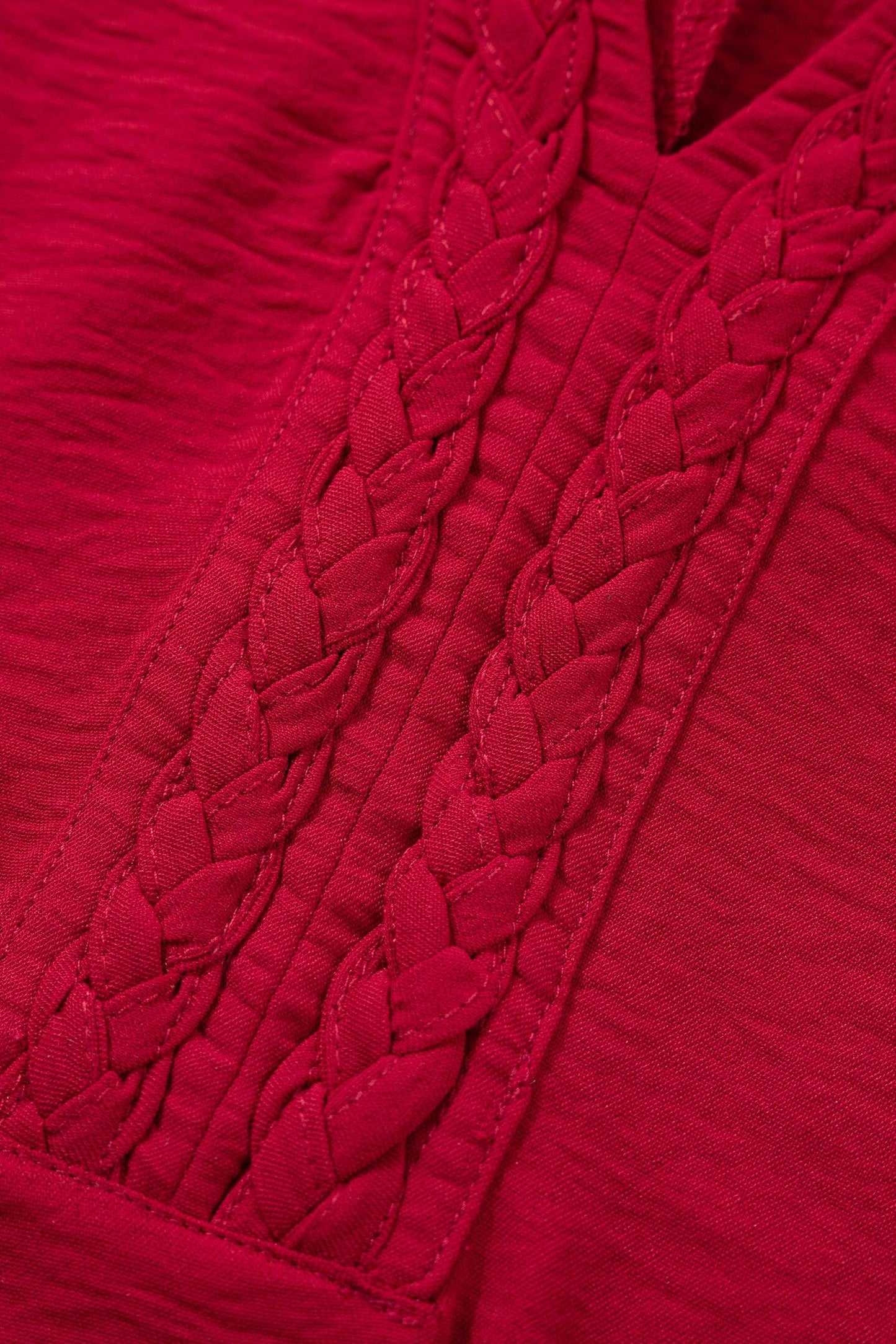 Racing Red Braided Trim V Neck Half Sleeve Blouse - MarkoFit