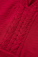 Racing Red Braided Trim V Neck Half Sleeve Blouse - MarkoFit