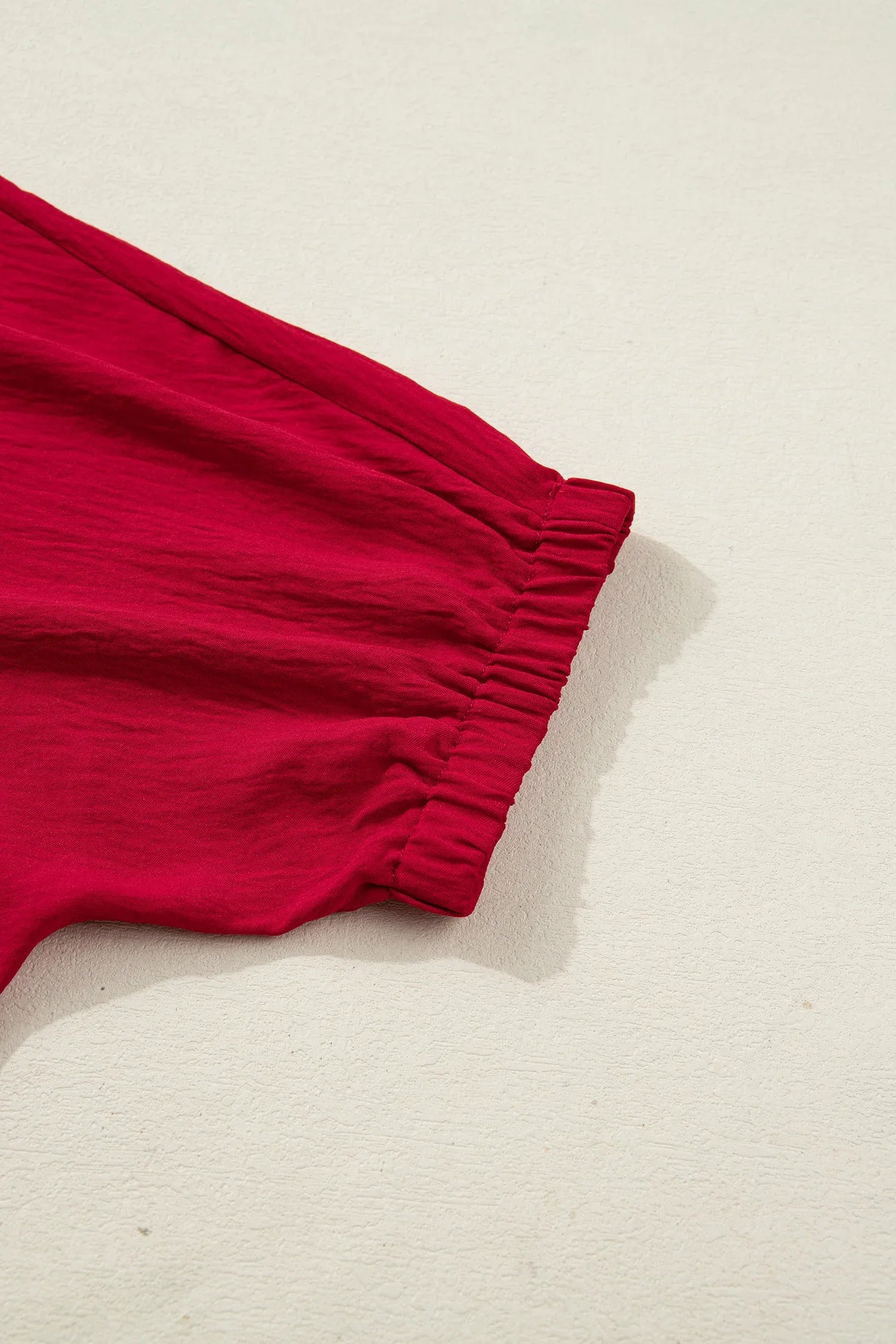 Racing Red Braided Trim V Neck Half Sleeve Blouse - MarkoFit