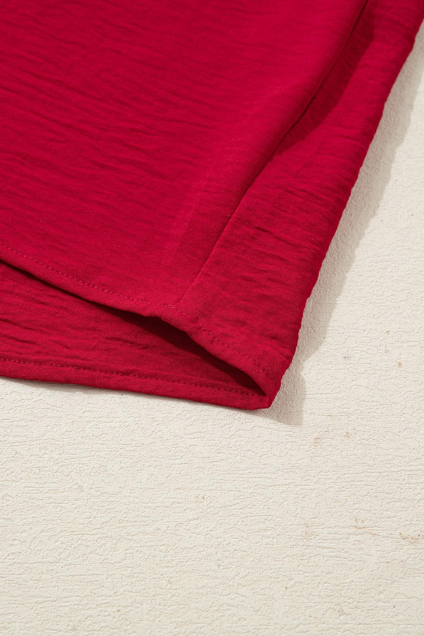 Racing Red Braided Trim V Neck Half Sleeve Blouse - MarkoFit