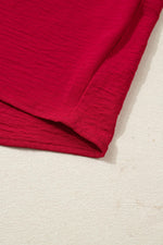 Racing Red Braided Trim V Neck Half Sleeve Blouse - MarkoFit