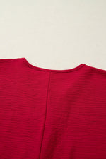 Racing Red Braided Trim V Neck Half Sleeve Blouse - MarkoFit