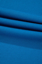 Sky Blue Lace Floral Patchwork Sleeve Stitching V Neck Rib Knit Blouse - MarkoFit