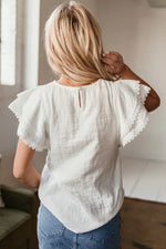 White Crinkled Layered Ruffled Flutter Sleeve Blouse - MarkoFit