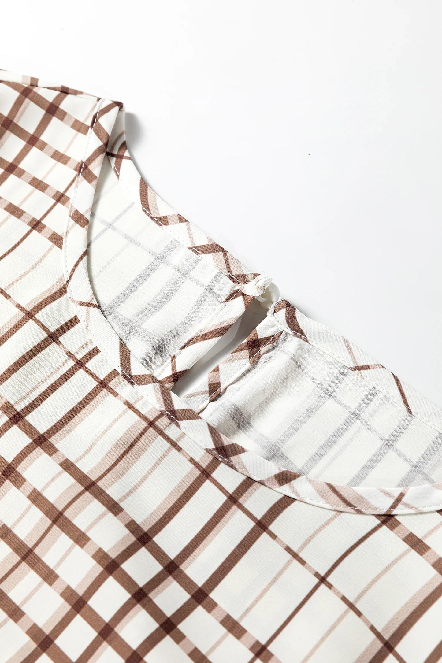 White Plaid Print Frilled Puffy Half Sleeve Blouse - MarkoFit