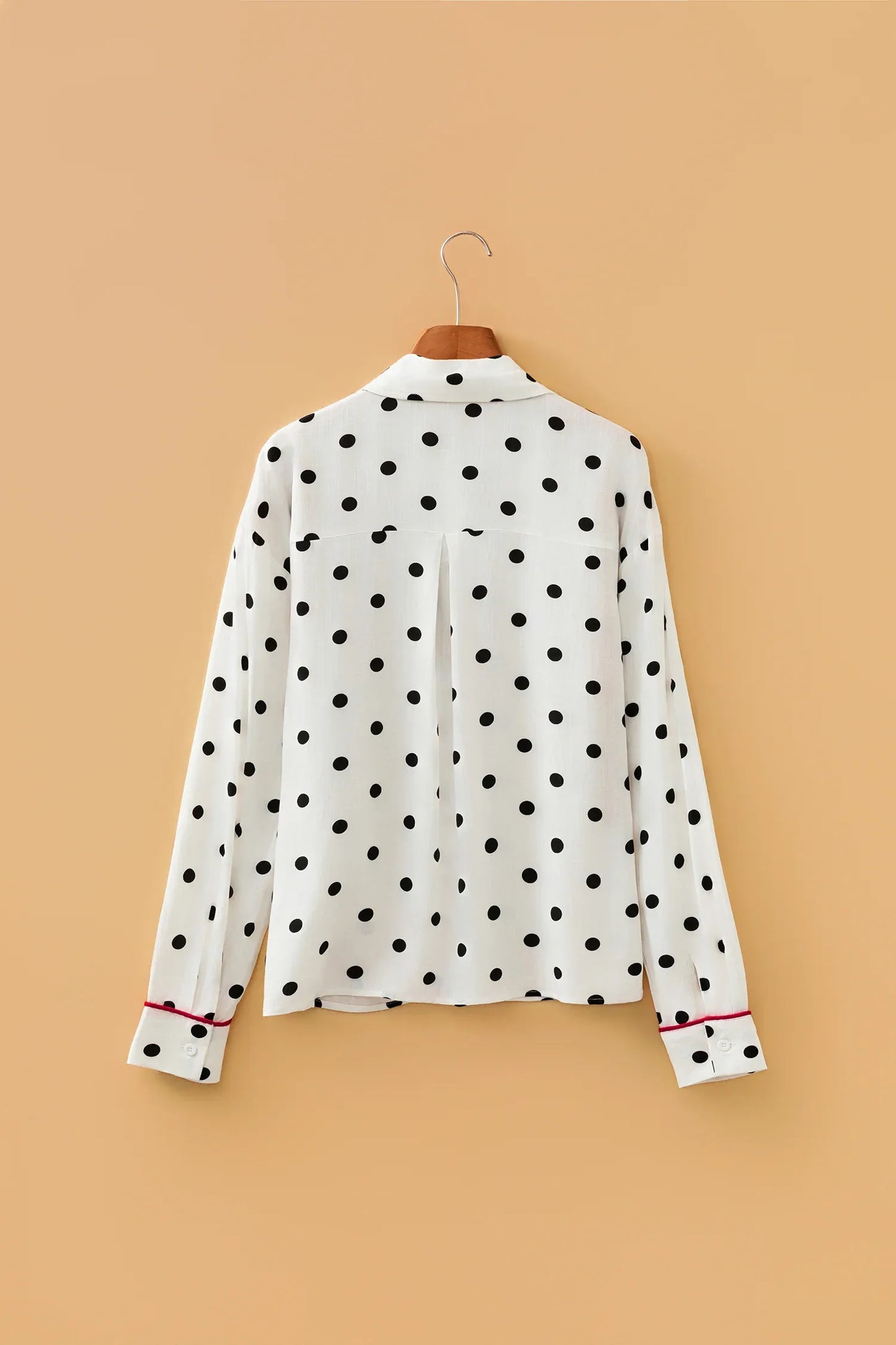 White Polka Dot Print Contrast Piping Elegant Shirt - MarkoFit