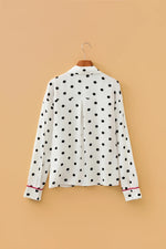 White Polka Dot Print Contrast Piping Elegant Shirt - MarkoFit
